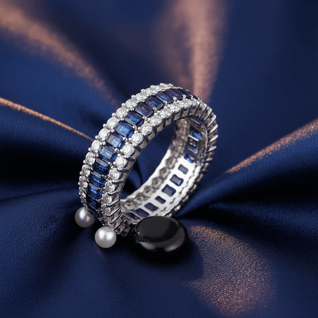 The same blue gemstone and diamond band after the background swap